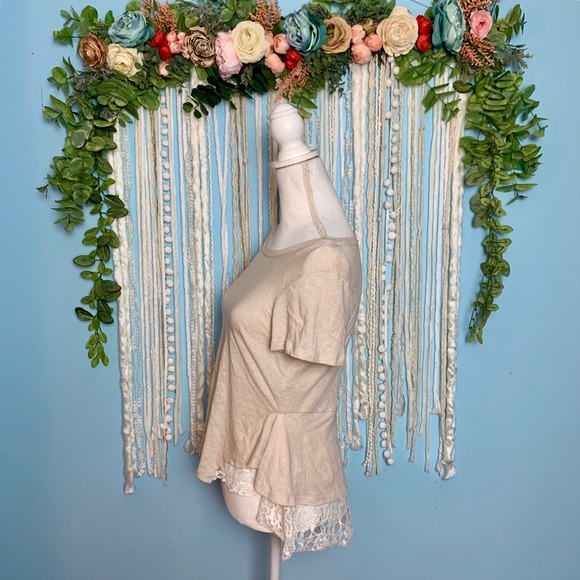 Free People Lace Trim Peplum Tee Medium - Picture 3 of 7